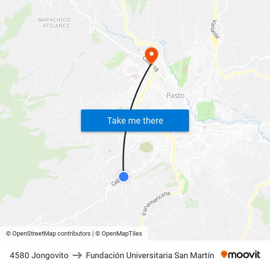 4580 Jongovito to Fundación Universitaria San Martín map