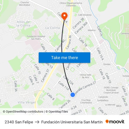 2340 San Felipe to Fundación Universitaria San Martín map