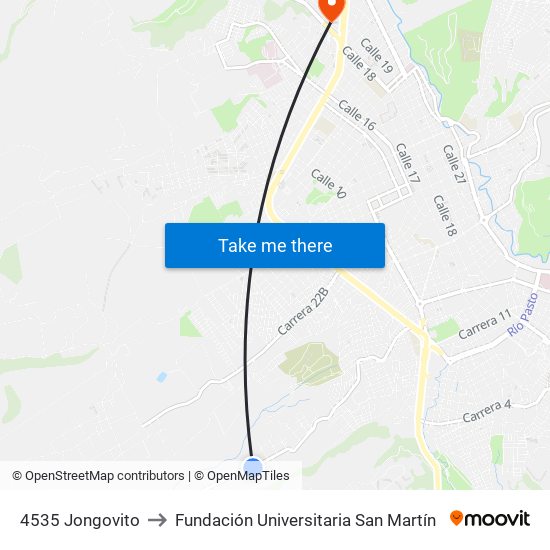 4535 Jongovito to Fundación Universitaria San Martín map