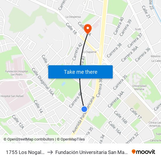 1755 Los Nogales to Fundación Universitaria San Martín map