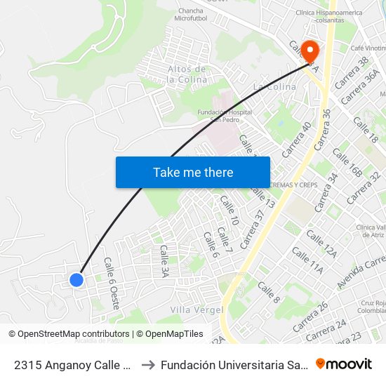 2315 Anganoy Calle 3 Oeste to Fundación Universitaria San Martín map