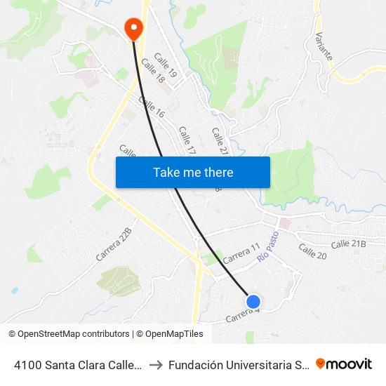 4100 Santa Clara Calle 16 Cra 4 to Fundación Universitaria San Martín map