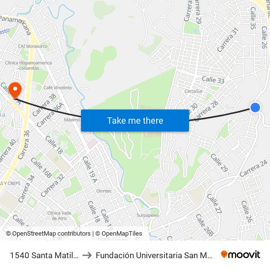 1540 Santa Matilde to Fundación Universitaria San Martín map