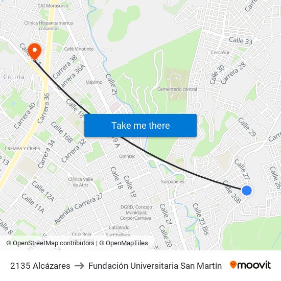 2135 Alcázares to Fundación Universitaria San Martín map