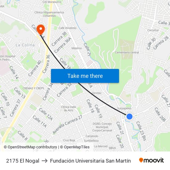 2175 El Nogal to Fundación Universitaria San Martín map