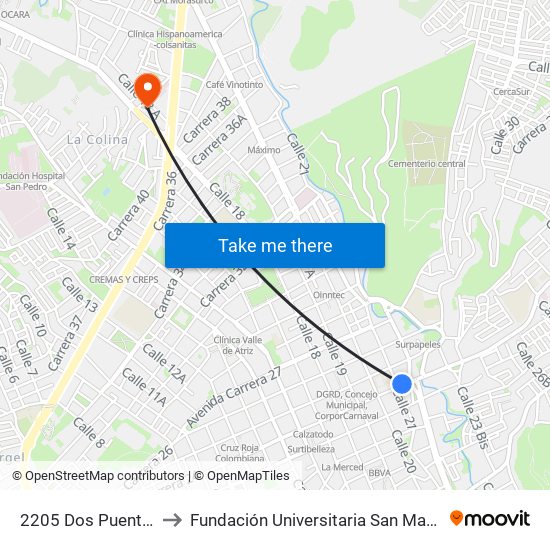 2205 Dos Puentes to Fundación Universitaria San Martín map