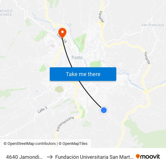 4640 Jamondino to Fundación Universitaria San Martín map