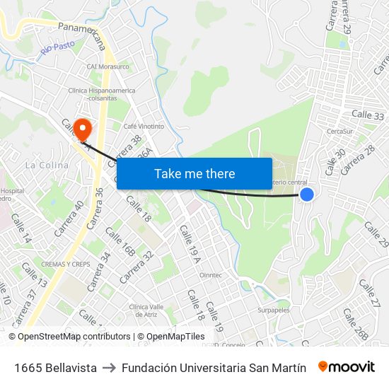 1665 Bellavista to Fundación Universitaria San Martín map