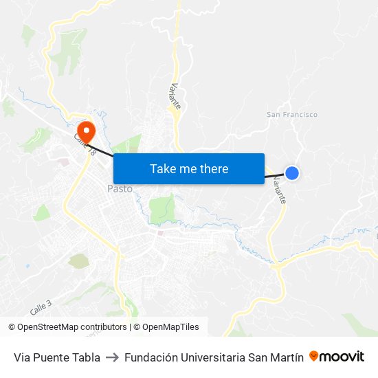 Via Puente Tabla to Fundación Universitaria San Martín map