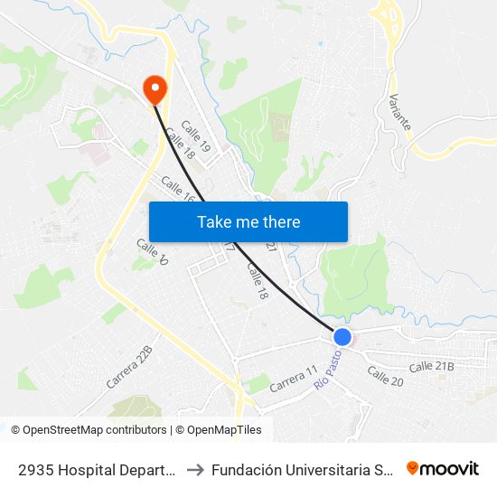 2935 Hospital Departamental to Fundación Universitaria San Martín map