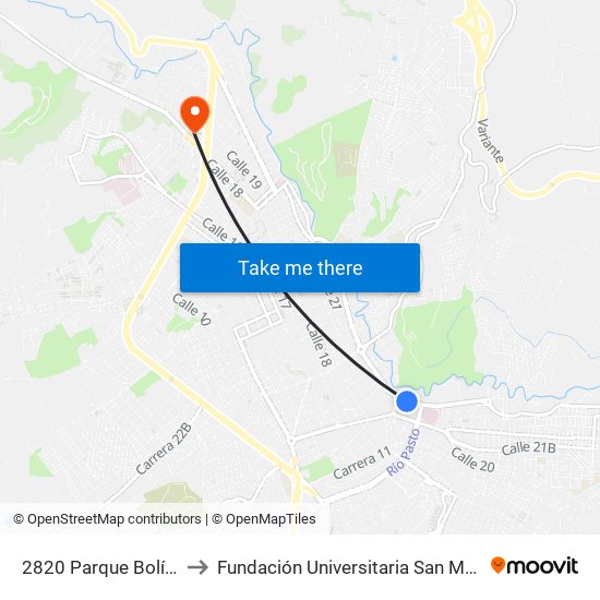 2820 Parque Bolívar to Fundación Universitaria San Martín map