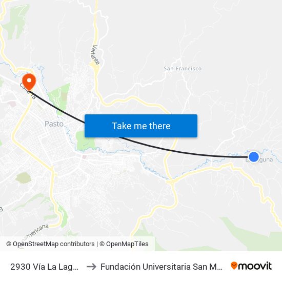 2930 Vía La Laguna to Fundación Universitaria San Martín map