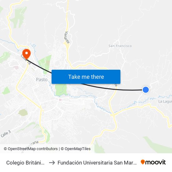 Colegio Británico to Fundación Universitaria San Martín map