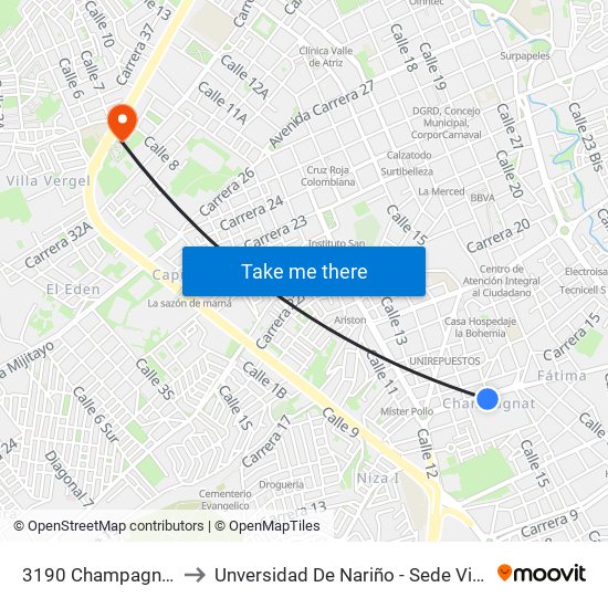 3190 Champagnat to Unversidad De Nariño - Sede Vipri map
