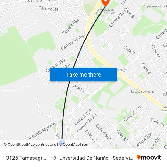 3125 Tamasagra 1 to Unversidad De Nariño - Sede Vipri map