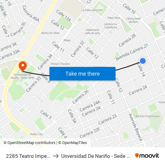 2285 Teatro Imperial to Unversidad De Nariño - Sede Vipri map