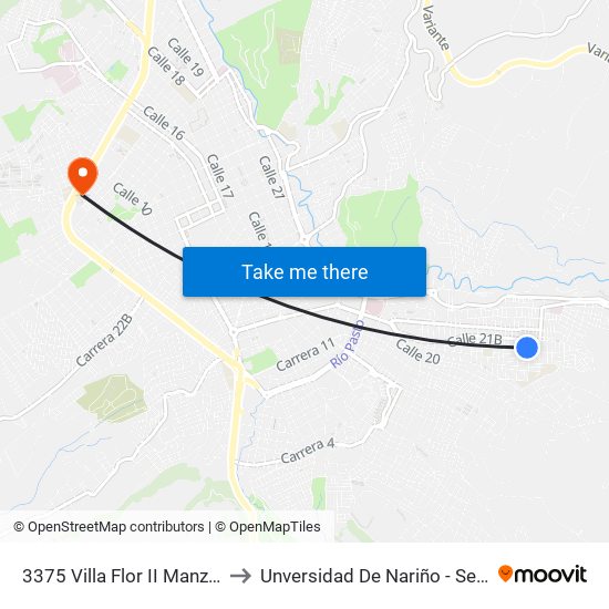 3375 Villa Flor II Manzana 10 to Unversidad De Nariño - Sede Vipri map