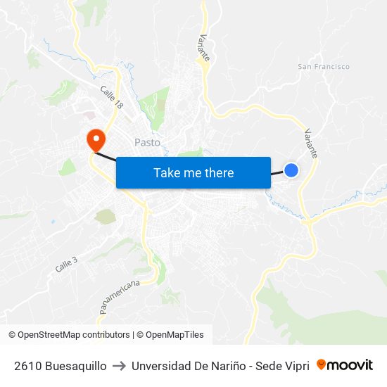 2610 Buesaquillo to Unversidad De Nariño - Sede Vipri map