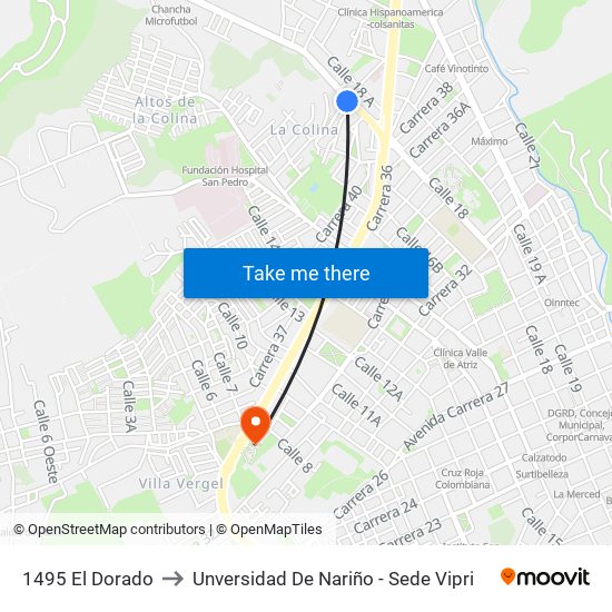 1495 El Dorado to Unversidad De Nariño - Sede Vipri map