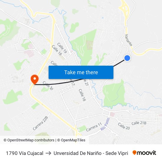 1790 Vía Cujacal to Unversidad De Nariño - Sede Vipri map