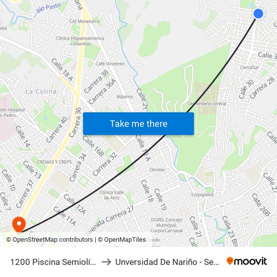 1200 Piscina Semiolímpica to Unversidad De Nariño - Sede Vipri map