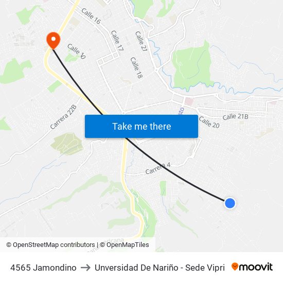4565 Jamondino to Unversidad De Nariño - Sede Vipri map