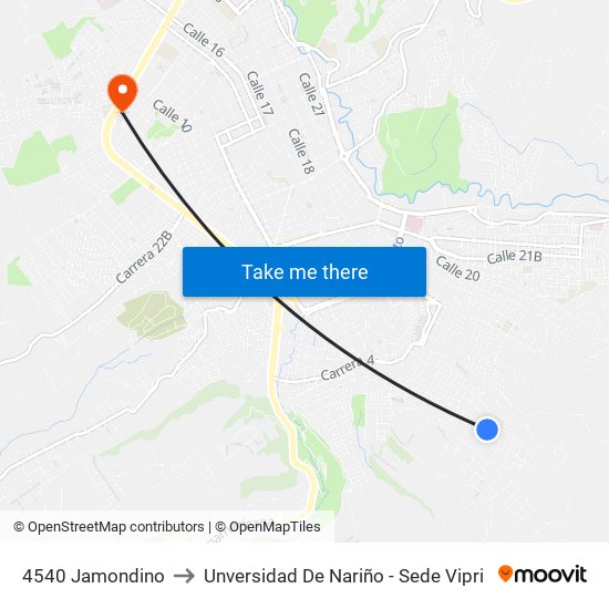 4540 Jamondino to Unversidad De Nariño - Sede Vipri map