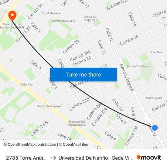 2785 Torre Andina to Unversidad De Nariño - Sede Vipri map