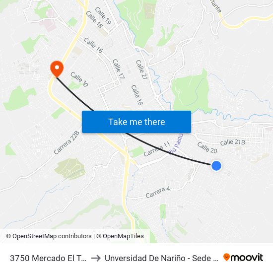 3750 Mercado El Tejar to Unversidad De Nariño - Sede Vipri map