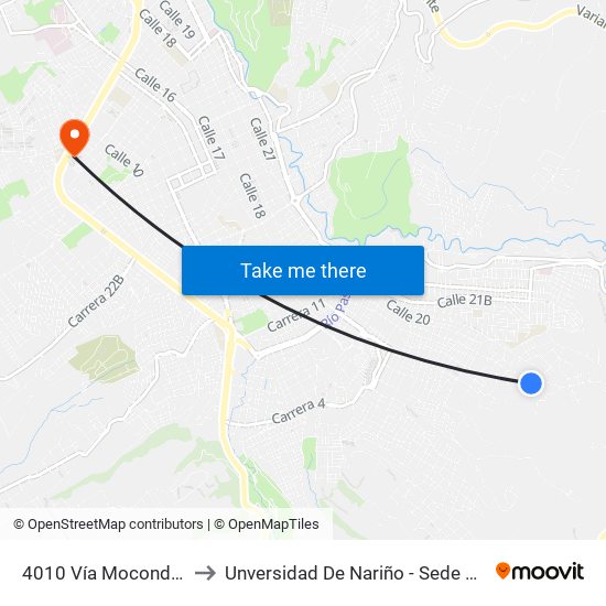 4010 Vía Mocondino to Unversidad De Nariño - Sede Vipri map