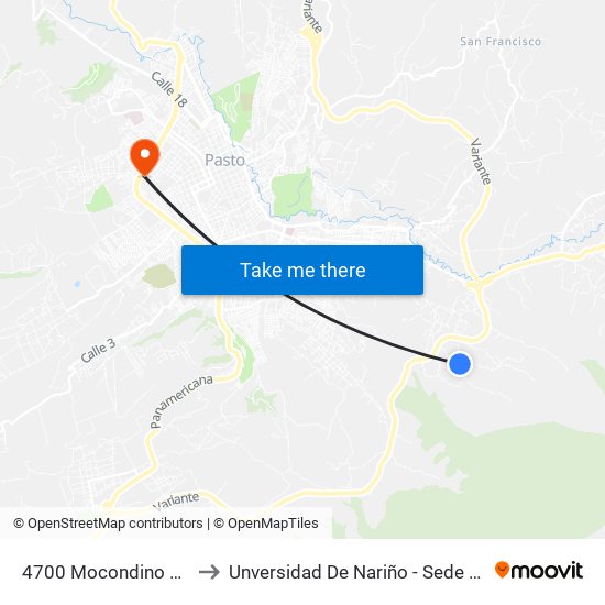 4700 Mocondino Alto to Unversidad De Nariño - Sede Vipri map
