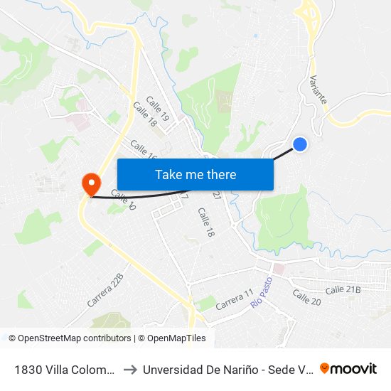 1830 Villa Colombia to Unversidad De Nariño - Sede Vipri map
