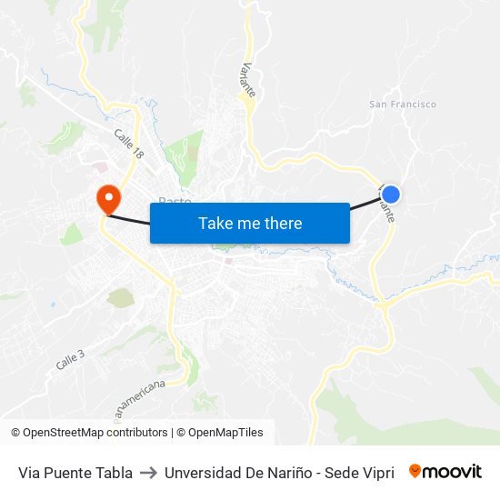 Via Puente Tabla to Unversidad De Nariño - Sede Vipri map