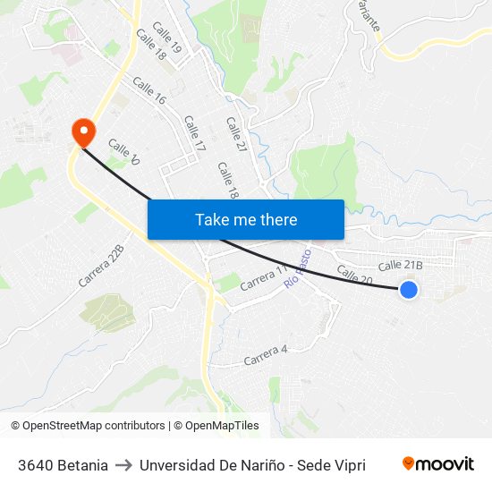 3640 Betania to Unversidad De Nariño - Sede Vipri map