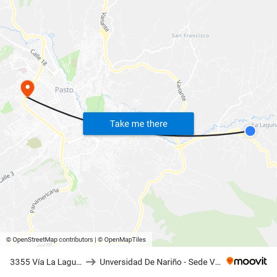 3355 Vía La Laguna to Unversidad De Nariño - Sede Vipri map