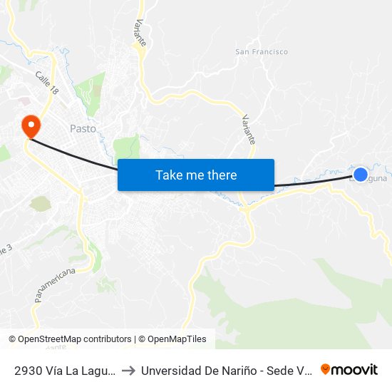 2930 Vía La Laguna to Unversidad De Nariño - Sede Vipri map