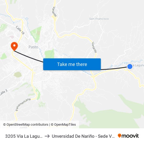 3205 Vía La Laguna to Unversidad De Nariño - Sede Vipri map