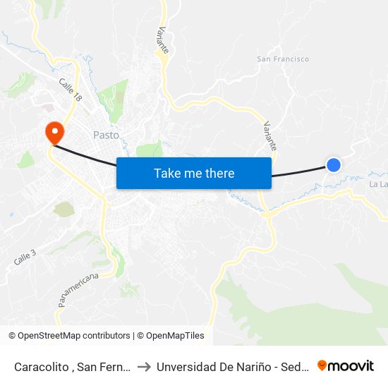 Caracolito , San Fernando to Unversidad De Nariño - Sede Vipri map