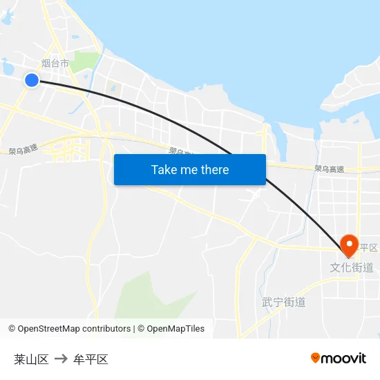 莱山区 to 牟平区 map