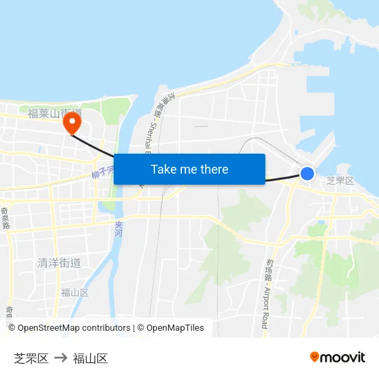 芝罘区 to 福山区 map