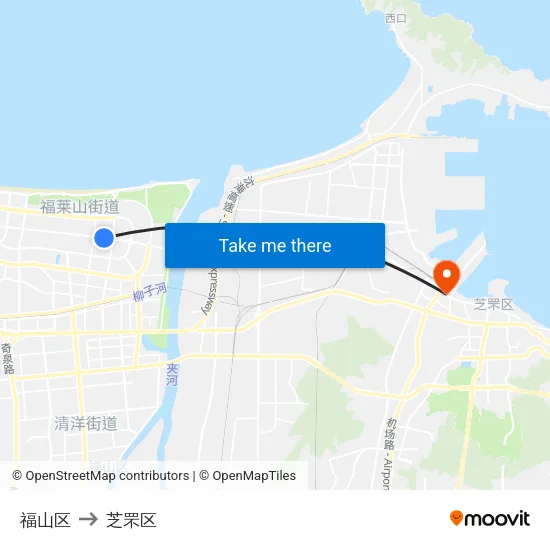 福山区 to 芝罘区 map