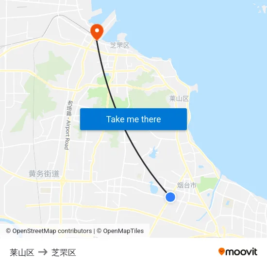 莱山区 to 芝罘区 map
