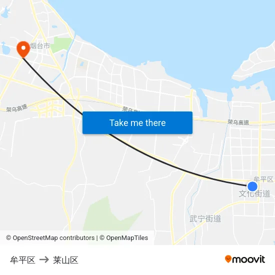 牟平区 to 莱山区 map
