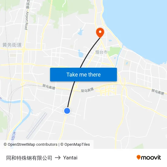 Tonghe Special Steel Co. to Yantai map