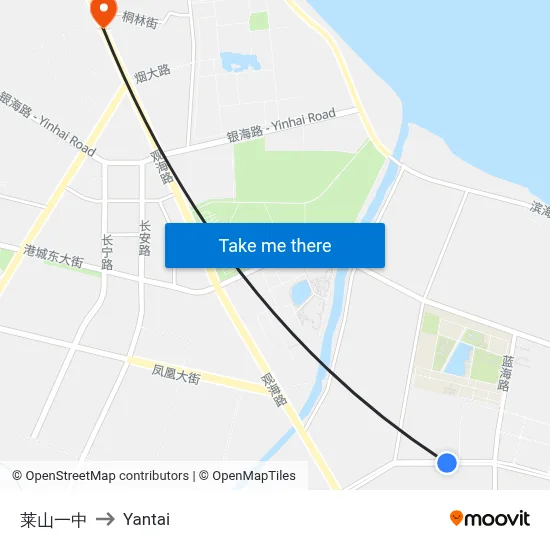 Laishan First Middle School to Yantai map