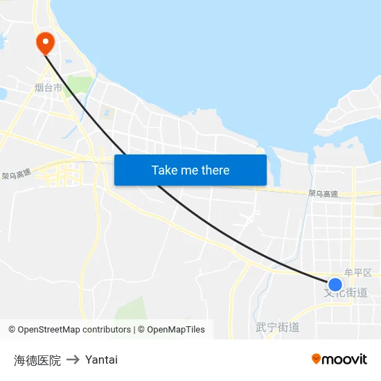 Hyde Hospital to Yantai map