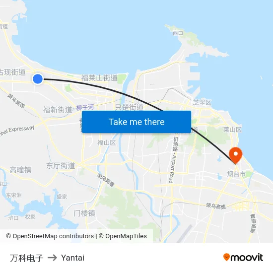 万科电子 to Yantai map