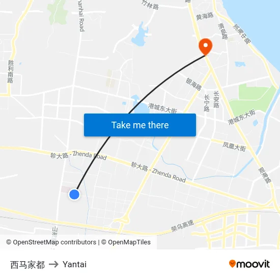 West Majiadou to Yantai map