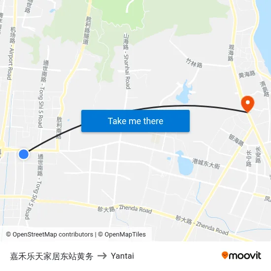 Jiahe Letian Furniture East Station Huangwu to Yantai map