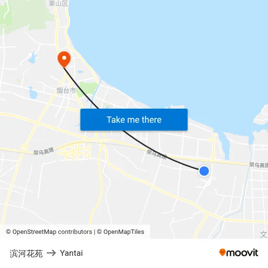 Binhe Garden to Yantai map
